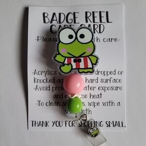 Hand Crafted Sanrio Keroppi Badge Reel